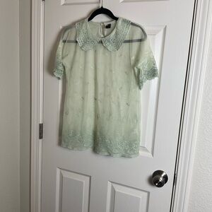 Poof couture Size Large Mint Green Lace Blouse
